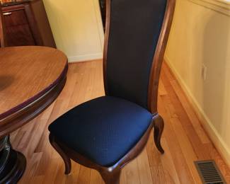 Dining table w/ 6 upholstered chairs, 2 leaves and pads.  By American Drew (purchased at Shofer's)