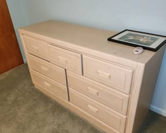 full bedroom set: bed w/ Posturepedic pillowtop mattress, Stanley furniture: 1 nightstand and 2 dressers, chair