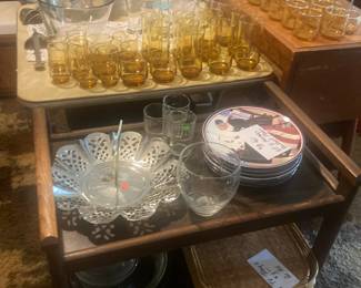 Colored Glassware and Norman Rockwell Plates, Bowls, etc.
