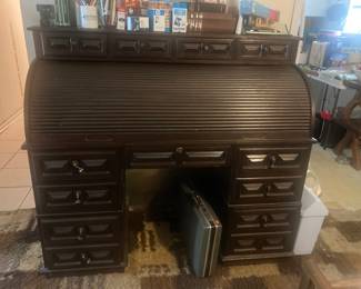 Very Nice Solid Wood Rolltop Desk with Marble Inlay - Actually comes apart for Moving as it is very heavy