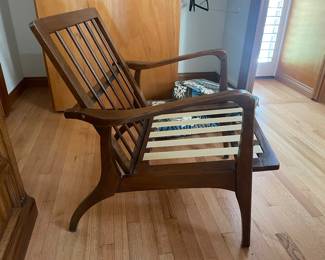 Mid C Wood Framed  Danish Lounge Chairs in the Adrian Pearsall Style. Sold as a pair w/ cushions