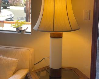 Mid- C Swedish Glass & wood lamps, sold as a Pair