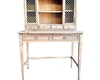 MID-CENTURY MODERN VINTAGE DREXEL TRIUNE MAHOGANY WRITING DESK WITH UPPER HUTCH