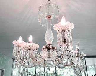 VINTAGE ARM CRYSTAL CHANDELIER - SIX LIGHTS - WORKS - WIRED - 32" X 46"