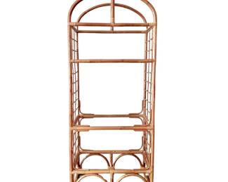 TRUE VINTAGE MID-CENTURY BAMBOO & RATTAN ARCHED SHELF - BOOKSHELF OR PLANTSTAND
