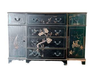 UNION NATIONAL CHINOISERIE BUFFET - SECRETARY STYLE FOLD OUT DRAWER - TRUE VINTAGE MID-CENTURY