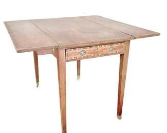 VINTAGE MID-CENTURY MODERN DROP LEAF TABLE - BRASS WHEELS - SWIVEL SUPPORTS