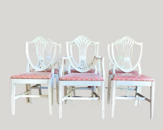 MID-CENTURY VINTAGE WHITE SHIELD BACK DINING CHAIRS - 2 CAPTAIN ARMCHAIRS & 4 SIDE CHAIRS