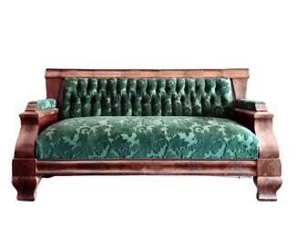 18TH CENTURY ANTIQUE SOFA - SETEE - GREEN VELVET & SOLID MAHOGANY