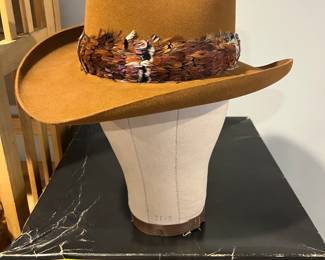 Lower Level:  It's rare to find the original box with an oval CHURCHILL feather-band hat (size 6-7/8).  It's like-new!