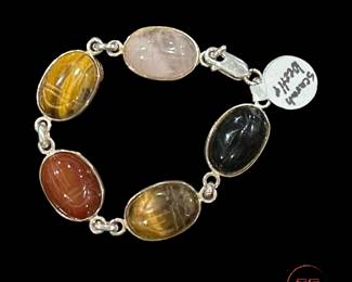 Sterling SILVER Multi Stone Scarab Bettle Bracelet
