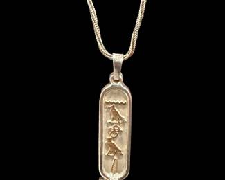 18KT GOLD and Sterling SILVER Egyptian Cartouche Pendant and Sterling SILVER Necklace