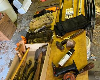 Assorted Work Gloves and Hand Tools