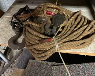 Vintage Rope with Hooks and Pulleys
