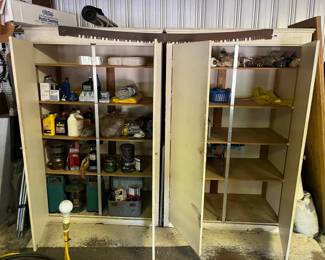 Two Large Wooden Storage Cabinets & Two Man Saw no Handle