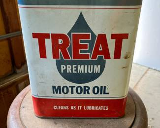 1950's Treat Premium Oil Can, 2 gal., empty; Wright Oil Co., Union NJ. VGC 