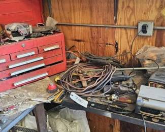 #2160 • Kennedy Tool Box, Battery Charger, Air Compressor, Misc Tools
