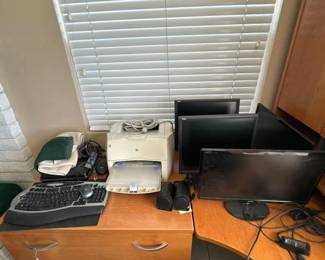 #4004 • (4) Computer Monitors, Keyboard, HP Printer, Mouse, Speakers and more

