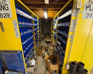 #2008 • 12 Shelving Units of Plumbing Equipment, Fittings, Hose Fittings, and More
