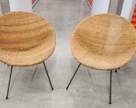 Cane and Steel Disk Chairs
