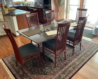VERY UNIQUE MARBLE TOP DINNING TABLE AND CHAIRS
