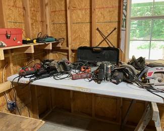 Various power tools, tool boxes