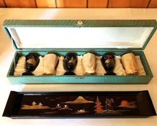 Lacquered Wood Saki Set