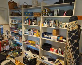 This is a picture of more stuff, but this time it's on shelves. 