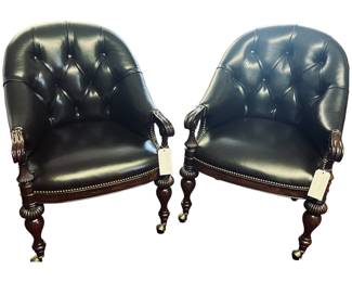 Thomasville - brown leather armchair on wheels