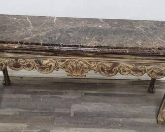 Lot # : 266 - Ej victor marble top carved wood console table
