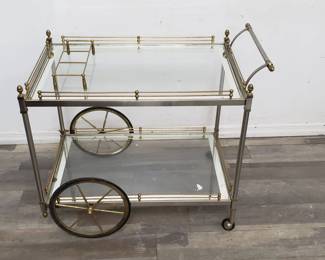 Lot # : 240 - Chrome glass and brass bar cart
