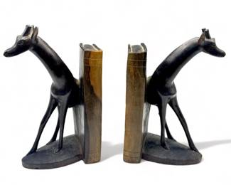 Lot # : 446a - Vintage carved ironwood giraffe bookends, 9 3/4”
