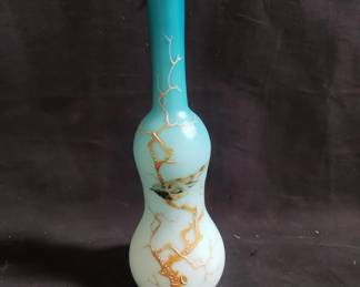 Lot # : 271 - Early blue satin glass vase with hand painted
