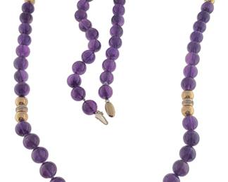 Lot # : 6 - Fine 14K Yellow gold amethyst & diamond strand
