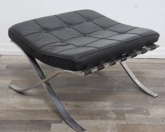 Lot # : 63 - Vintage Barcelona style chrome & leather ottoman
