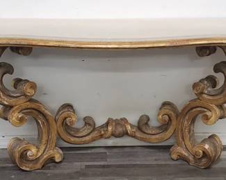 Lot # : 256 - Carved wood gilt limestone top console table
