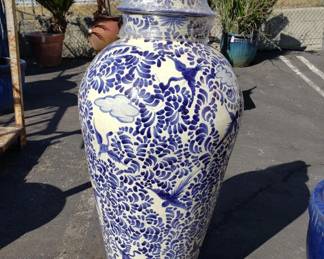 Lot # : 387 - Handpainted terracotta lidded jar, marked
