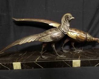 Lot # : 30 - Signed spelter bird sculpture on marble
