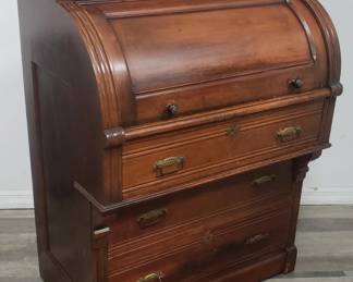 Lot # : 245 - Antique walnut rolling top secretary writing desk
