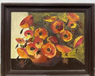 Lot # : 618 - Signed Flower oil painting on canvas 21" x 24"
