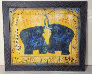 Lot # : 695 - Hand painted oil on canvas elephants Geelong
