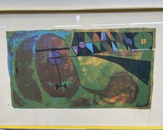 Lot # : 619 - Screen print on paper under glass labeled Klee.
