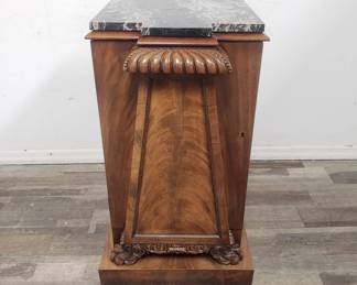 Lot # : 768 - Vintage marble top carved wood cabinet
