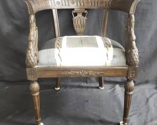 Lot # : 762 - Italian style carved wood barrel-back chair
