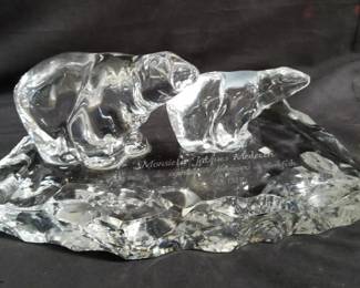 Lot # : 275 - Hadeland Norway heavy glass Polar Bears sculpture
