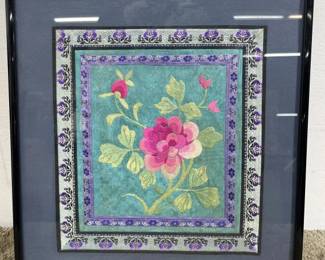 Lot # : 624 - Rose needlepoint paint wood frame 14" x 13”
