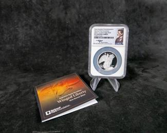 A 2016 High Relief Saint-Gaudens Commemorative 1 Oz. Silver Proof. Graded a PF 70 Ultra-Cameo by NGC. Number 5640 of a limited 10,000. Designed after the $20 Gold Double Eagle. Each of these proofs is officially authorized by the National Park Foundation on behalf of the Saint-Gaudens National Historic Site. Complete with a signed Certificate of Authenticity.
