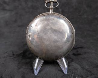 A silver pocket watch with an enamel face and Arabic numerals. The back movement has a center jewel. Made by watchmaker Franz Georg Rothea of Strasbourg, France. Rothea was active making watches between 1737-1742. This watch is missing it's glass dome and has no key.