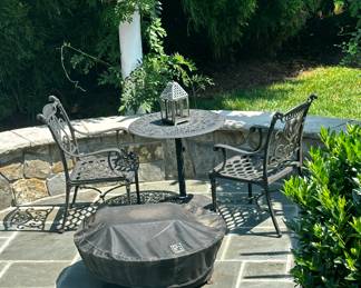 Hanamint  cafe table and chairs. Fire pit not for sale.