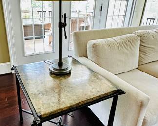 Wrought iron tessellated marble top side table